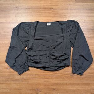 Sunday Best Puff Sleeve Square Neck Crop Top Women Size 10 Black Milkmaid